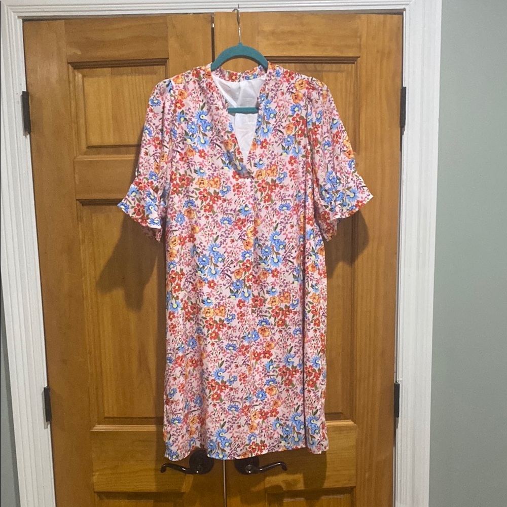 Pink and Blue Ruffled Sleeve Lined Dress